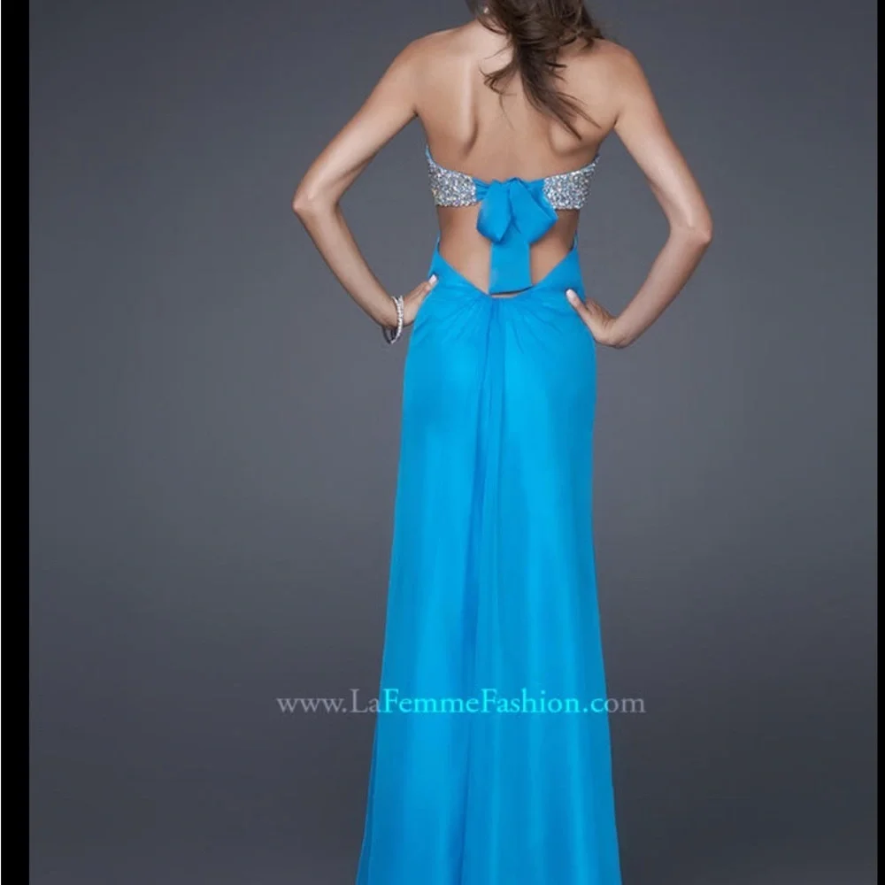 La Femme Women's Blue Evening Dress Turquoise Strapless Size 6 with flaws - Picture 2 of 9